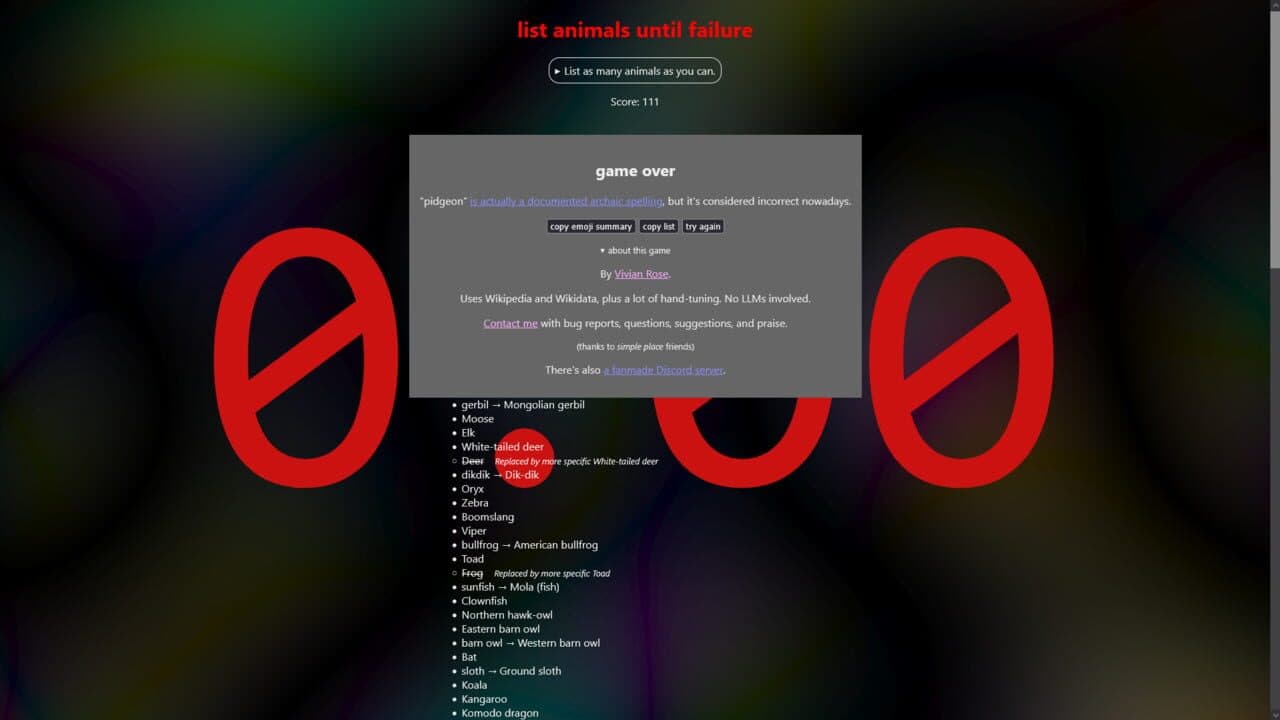 List Animals Until Failure thumbnail 2