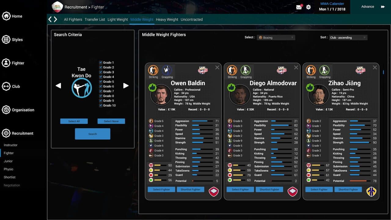 MMA Team Manager screenshot 1
