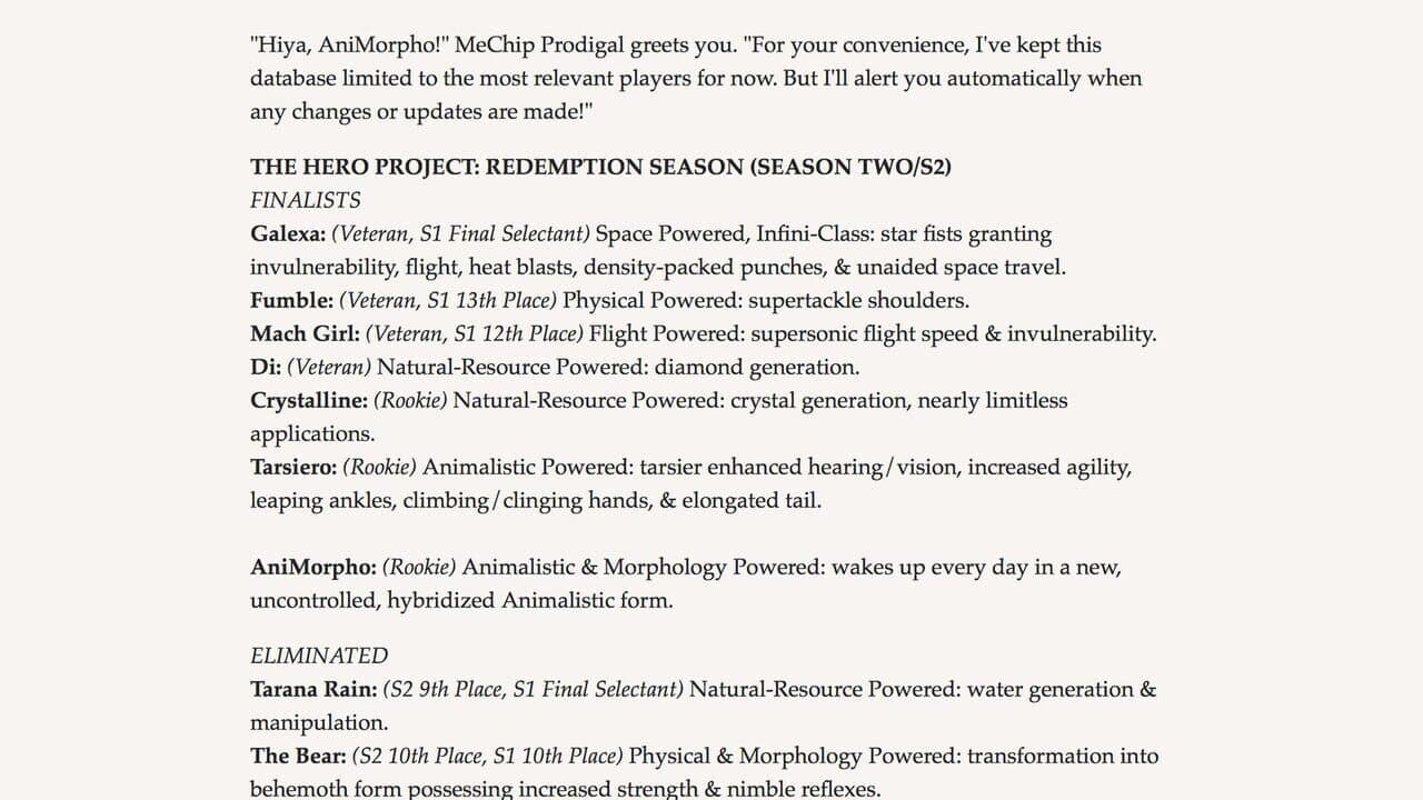 The Hero Project: Open Season - Prodigal's Database for Powereds screenshot 1