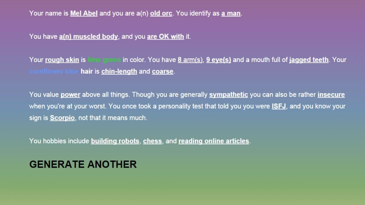 Accidental Character Generator screenshot 1