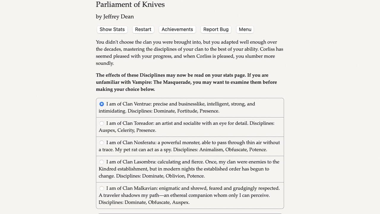Vampire: The Masquerade - Parliament of Knives: What Stares Back screenshot 1