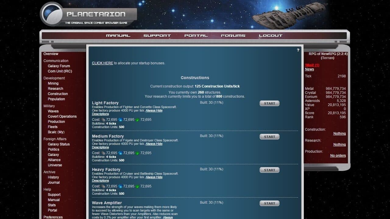 Planetarion screenshot 1