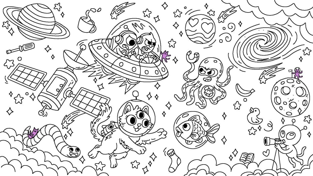 100 Cats Lost in Space Find & Color thumbnail 2