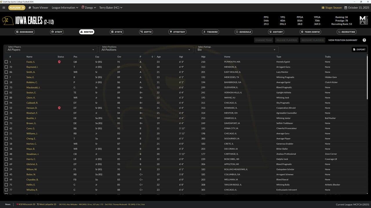 Draft Day Sports: College Football 2026 screenshot 1